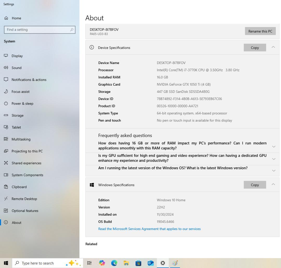 GTX1050Ti i7-3770K 16GB SSD512GB Win未認証 - メルカリ