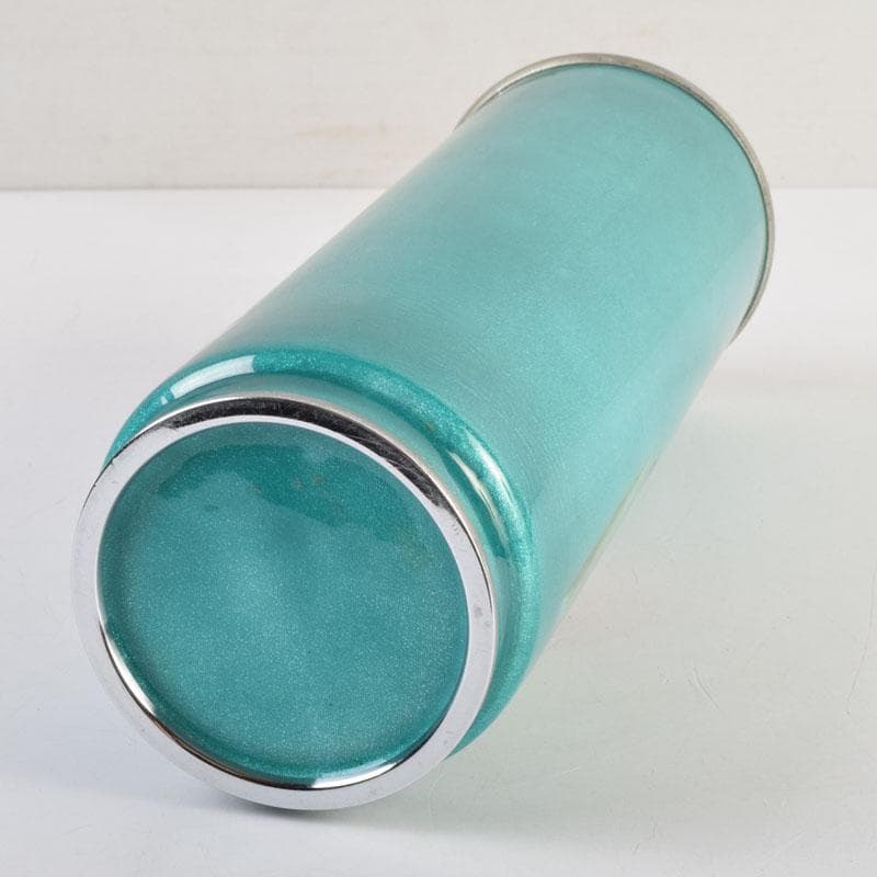 七宝焼 青釉 菖蒲文 筒瓶 花瓶 V 9134 七宝焼 青釉 菖蒲文 筒