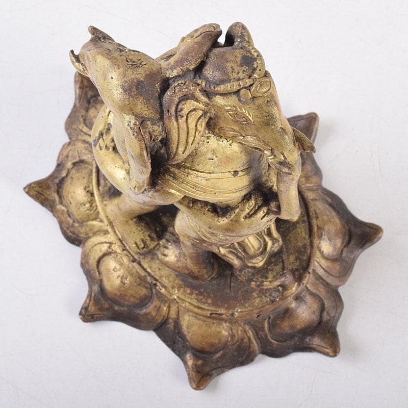 仏教美術　古銅　時代唐物　チベット仏　歓喜天　ガネーシャ　置物　M　R9059