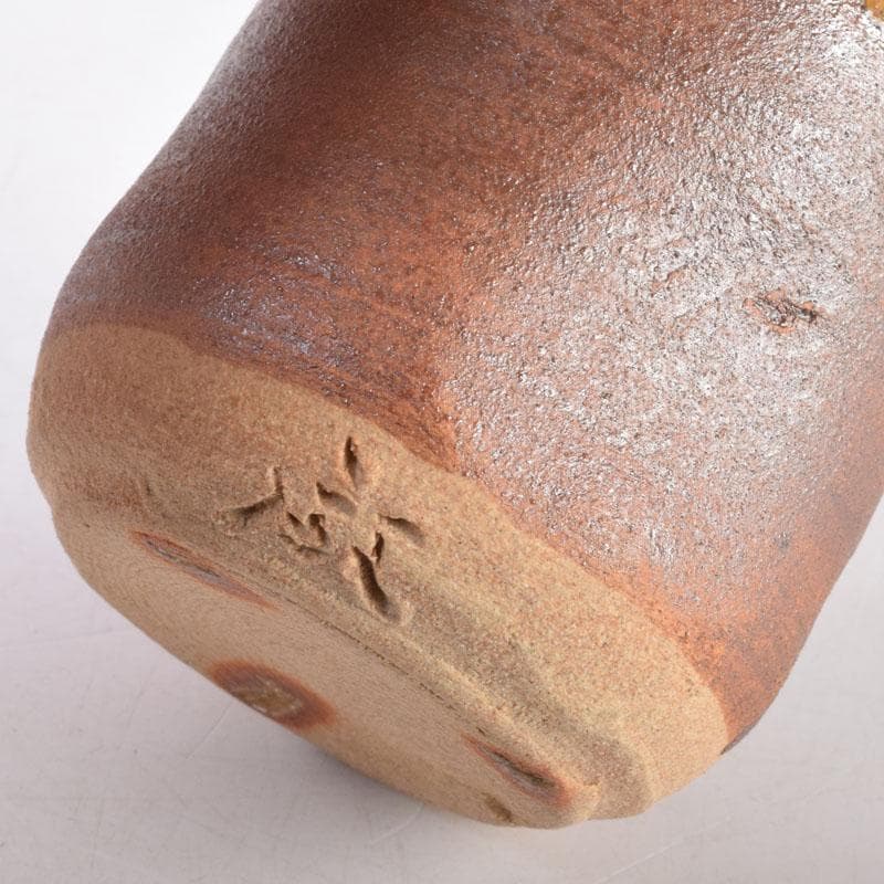 茶道具 萩焼 守繁栄徹作 耳付茶入 名物鷄頭金襴仕覆付 共布共箱 V 8498