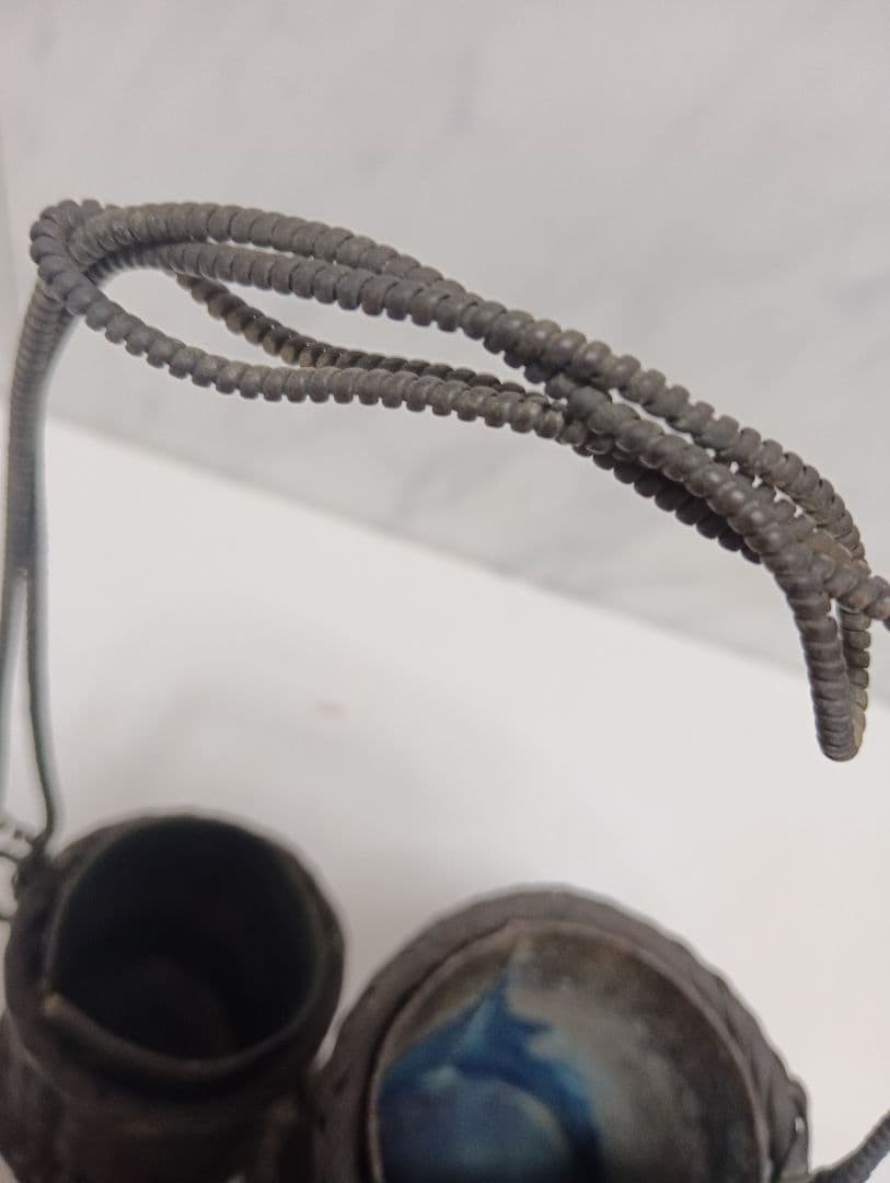 江戸時代武家旧家蔵出古銅製編込み細工茶道具置物アンティーク飾り