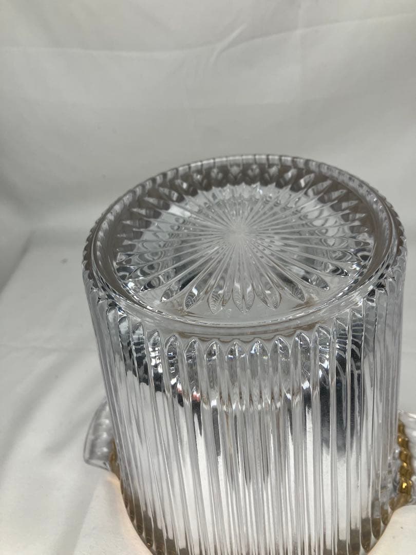 義山水指 ガラス クリスタル 金縁末広 水鳥撮塗蓋付 水崎長寿 茶道具