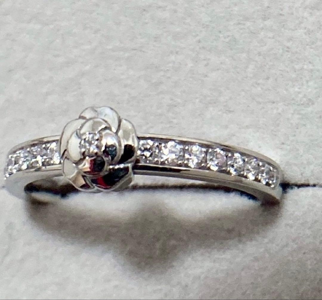 2日に取消CHANEL カメリアプラチナ950 ハーフダイヤリング#48シャネル