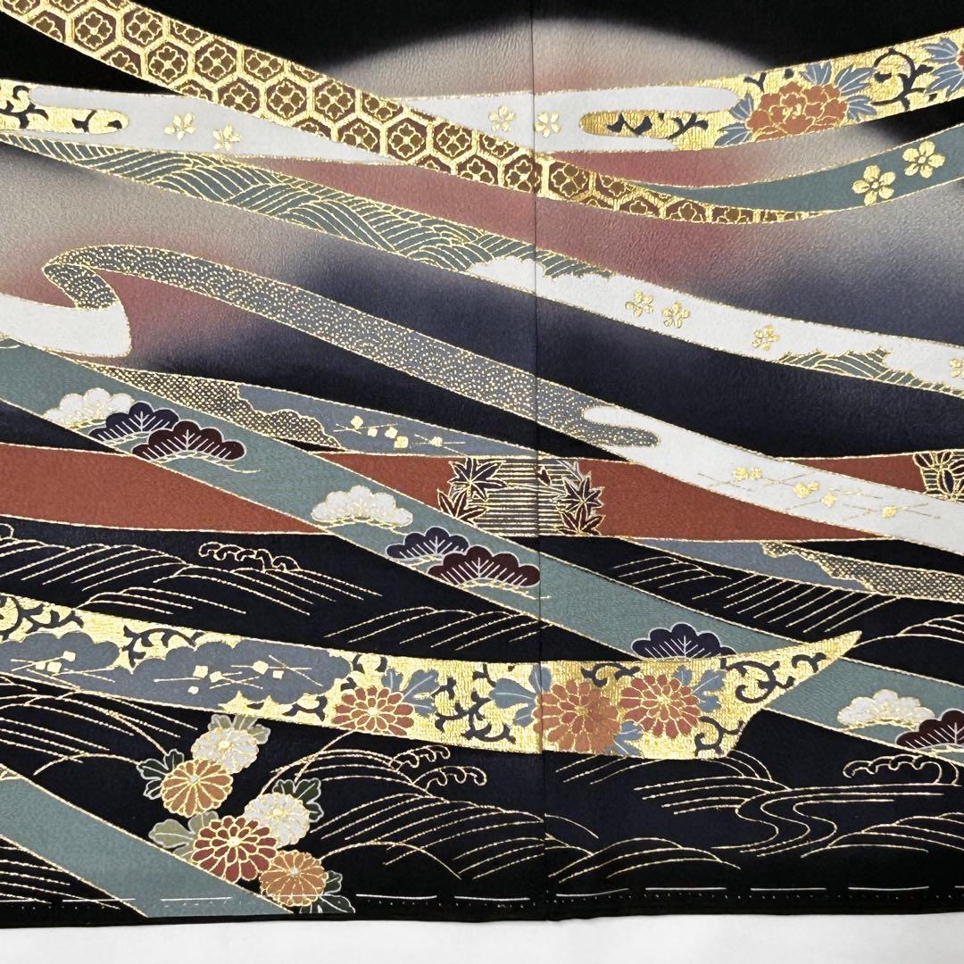 654】友禅•金箔•金駒刺繍 黒留袖 - メルカリ