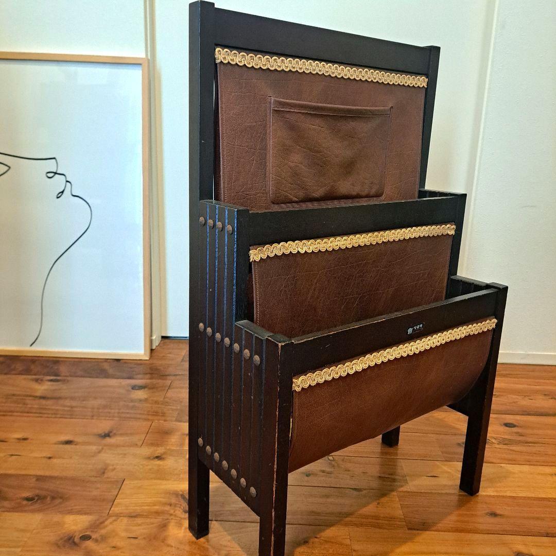 希少 オールドカリモク karimoku マガジンラック レトロ 雑誌 新聞