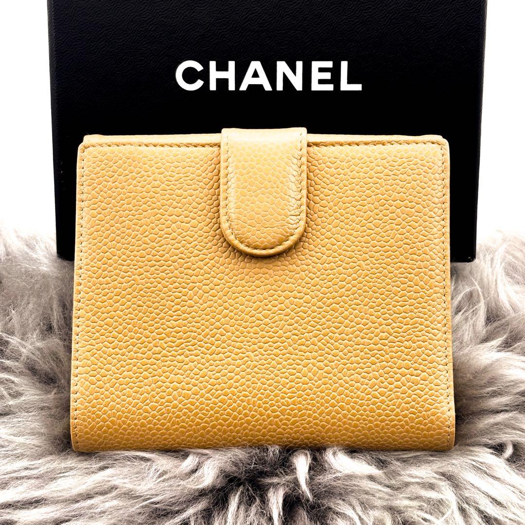 美品✨】シャネル 財布 ココステッチ キャビア Wホック 二つ折 財布 BE