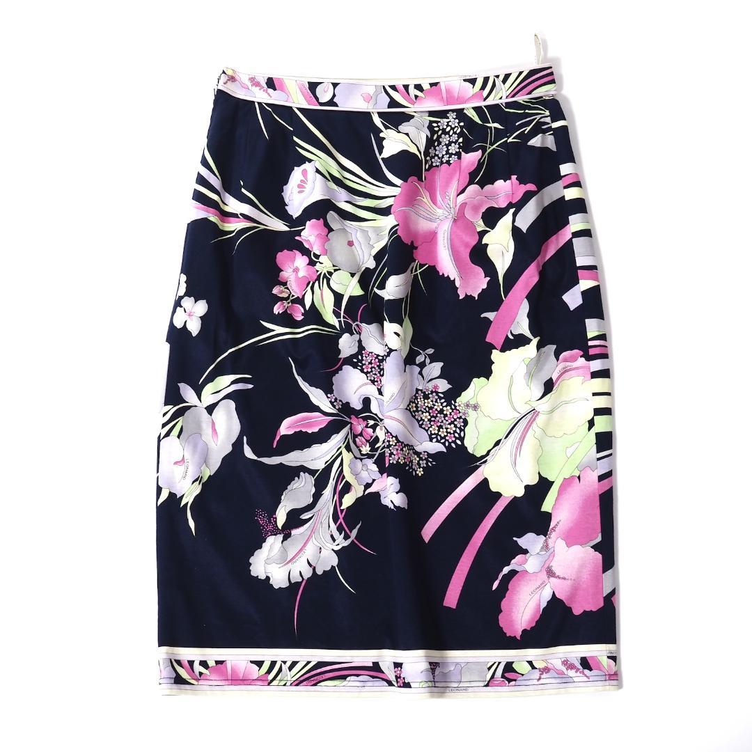 レオナール 花柄 総柄 ストレッチ素材 スカート