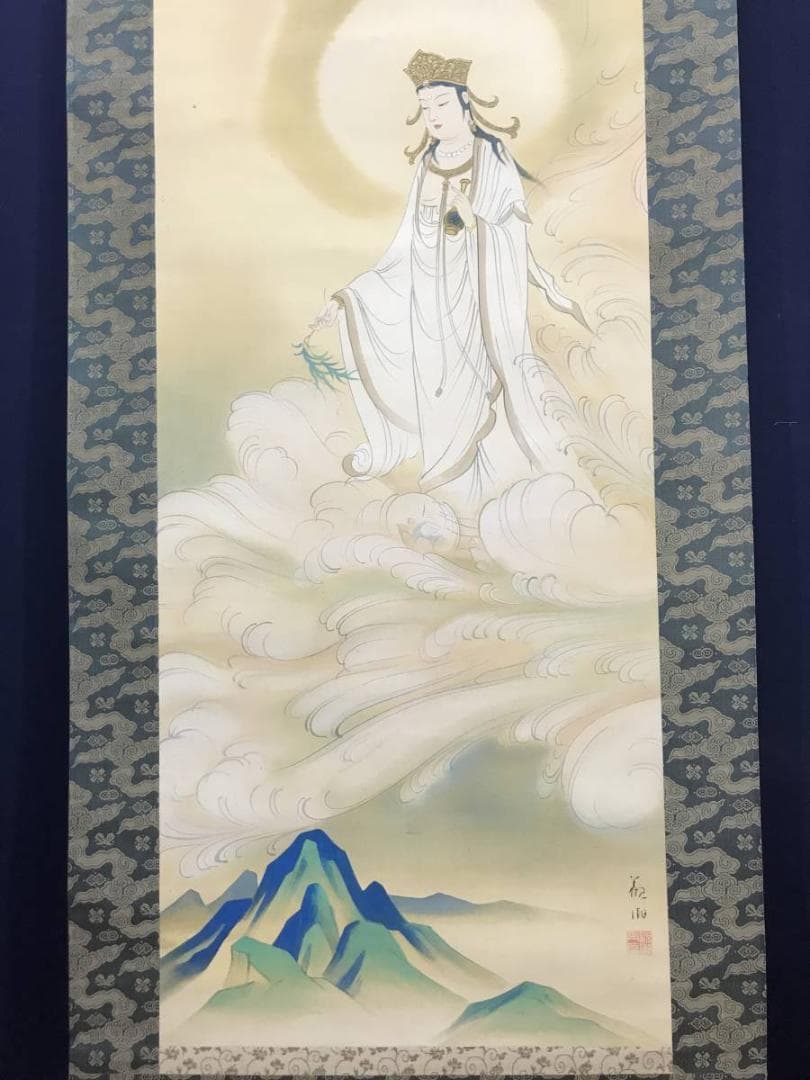 【真作】織田観潮/観音図/人物図/仏事掛/掛軸/名家伝来/AC-356