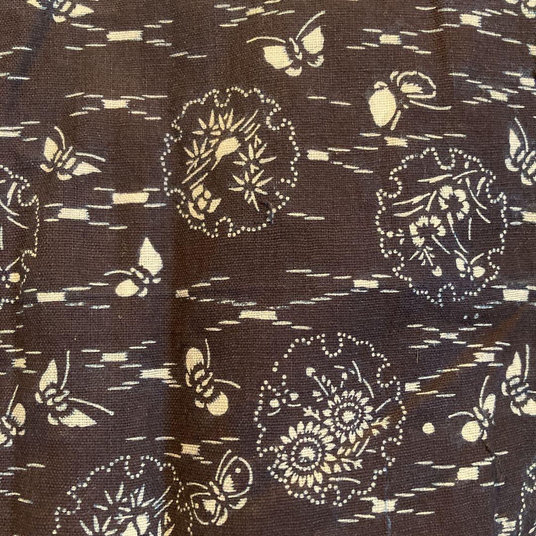 古布 両面染め 型染 藍染 蝶々 竹に雀 撫子 菊