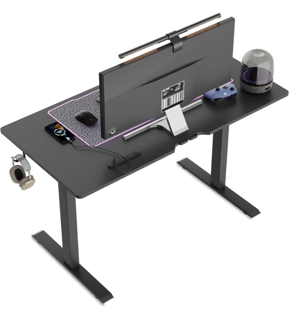 128 【特別特価】電動昇降機能付き 4口コンセント付き ゲーミングデスク 黒
