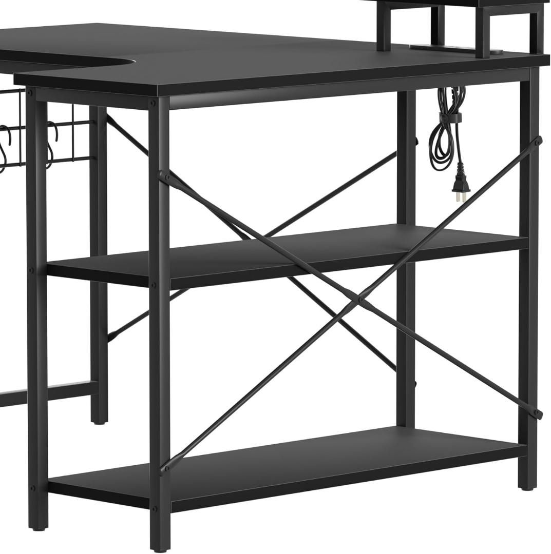 パソコンデスク⭐️L字デスク 電源コンセント ラック付き 110×80×74cm