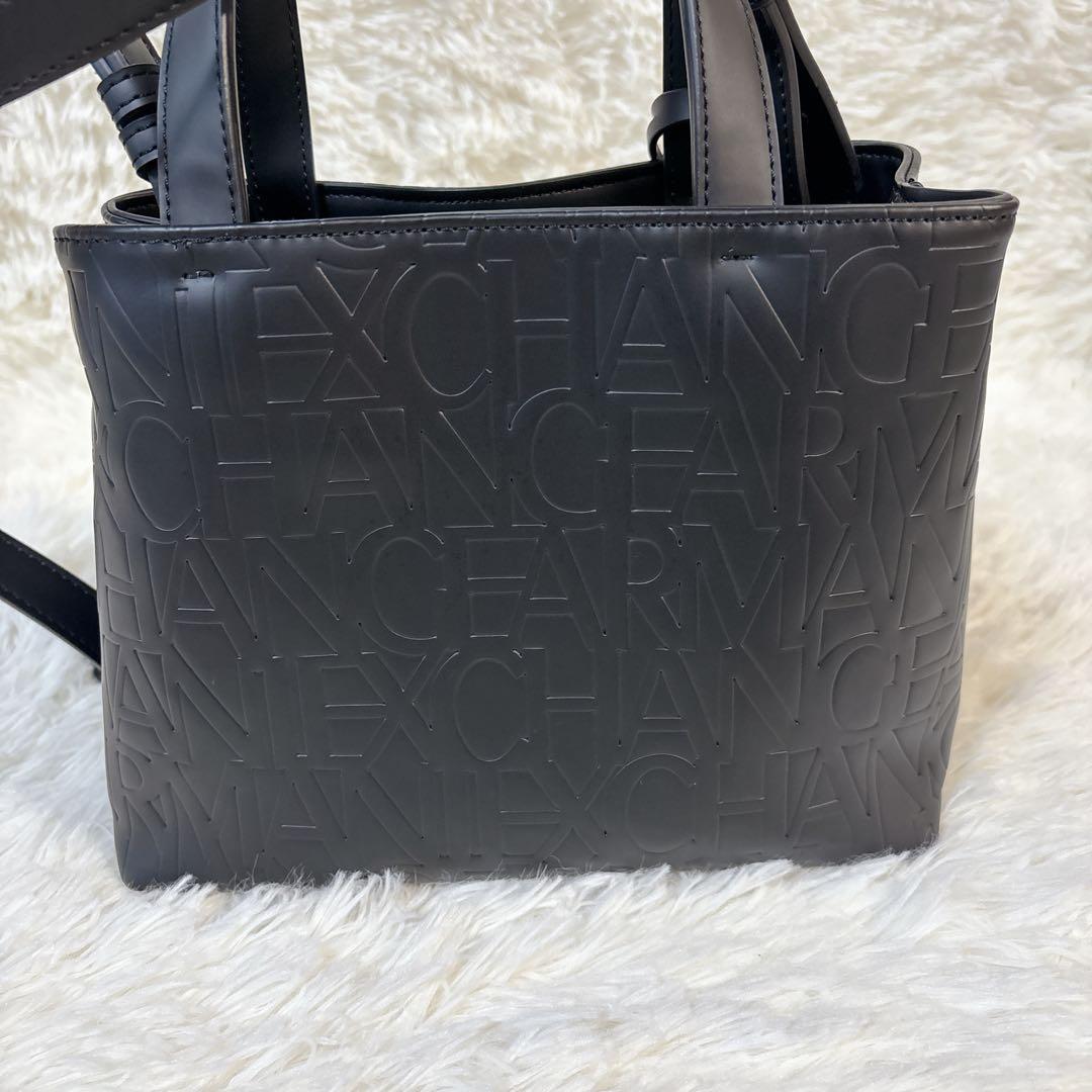 アルマーニ オールオーバー エンボスロゴ 2way ハンドバッグ ショルダー 黒