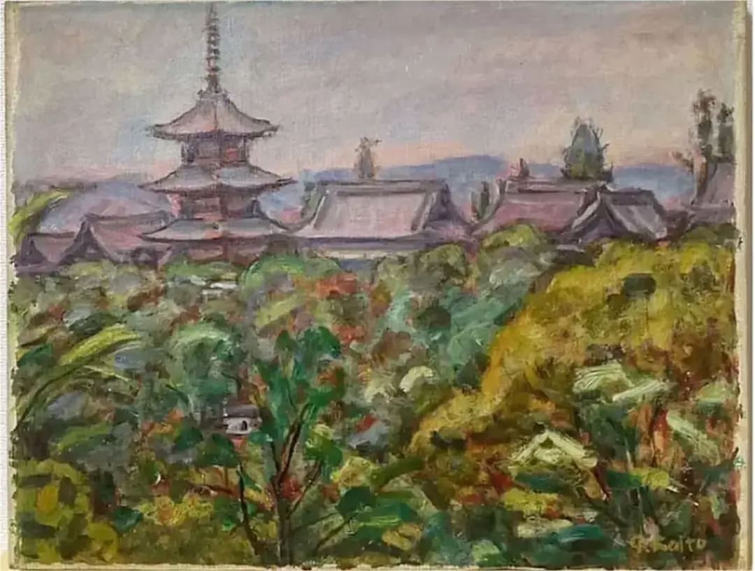 巨匠 小絲源太郎『山寺』油彩 カンヴァス F6 原画 真作保証 1点もの 鬼