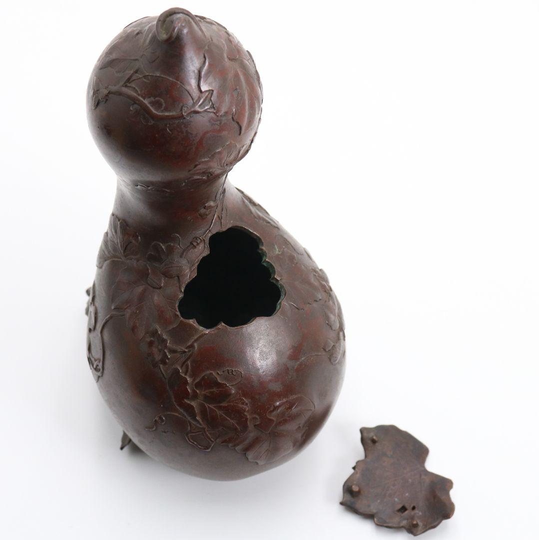 鋳師 金森浄栄作 鋳銅 瓢花入 高岡銅器 共箱　AW827