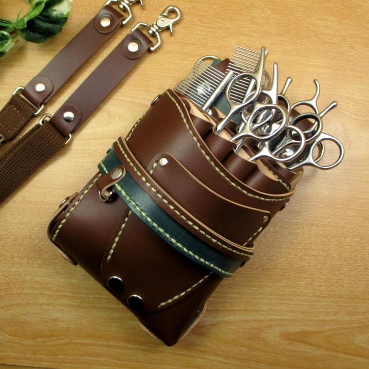 トリマー向き】 ブラウン＆Dグリーン 8丁 シザーケース TSC-13/CBC