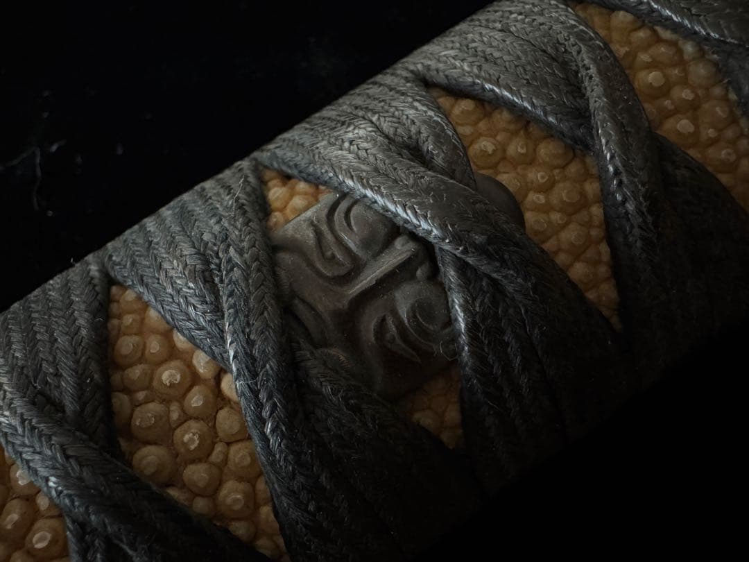 柄前 能面図 柄巻 日本刀 刀装具 骨董 古美術 江戸時代 時代物