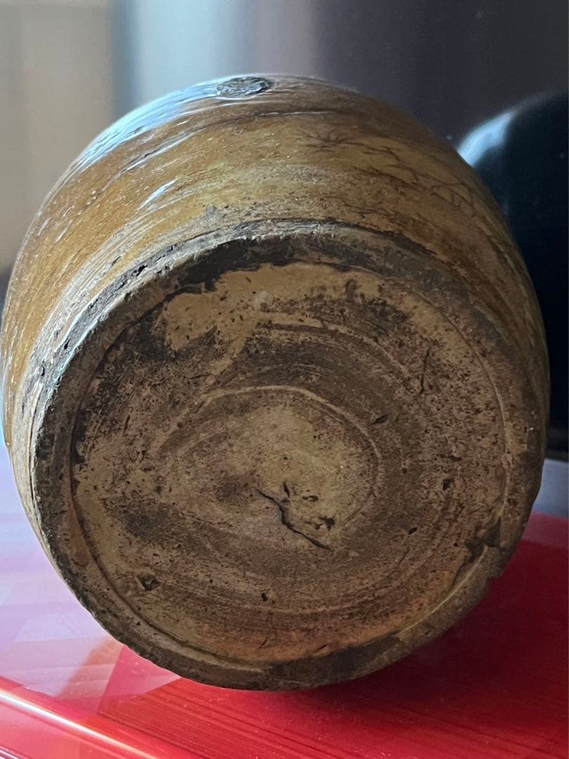 陶器製 古い徳利 黒い点模様