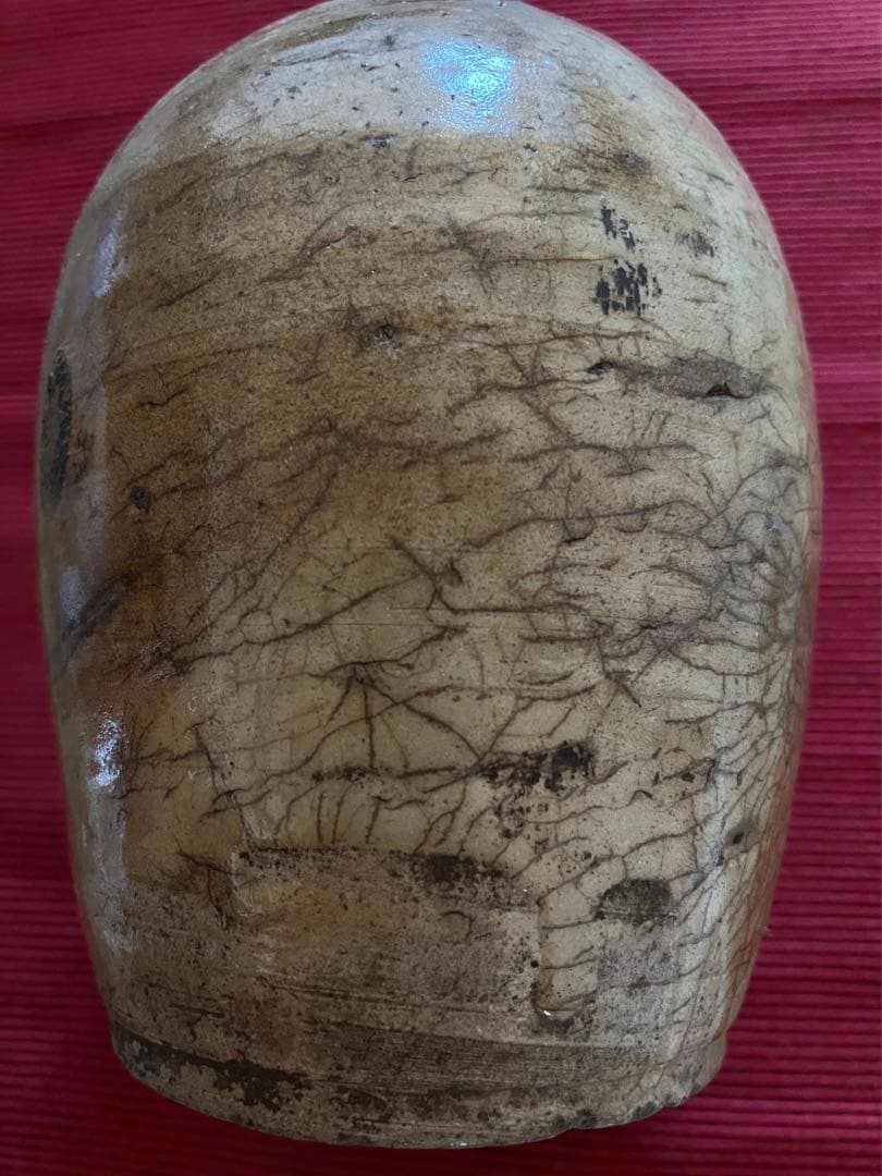 陶器製 古い徳利 黒い点模様