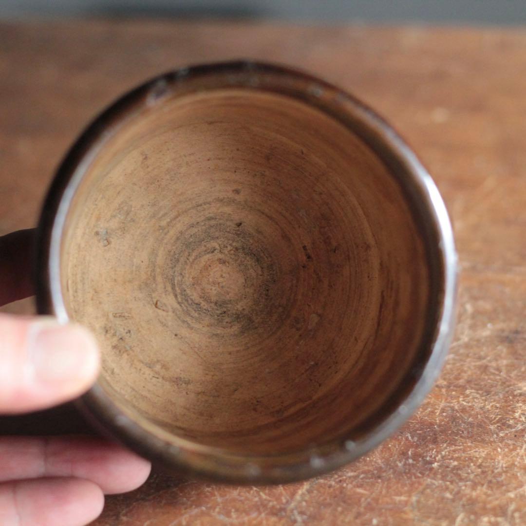 壺屋焼 褐釉 火入 筒茶碗 古美術 古道具 アンティーク 琉球美術 古琉球