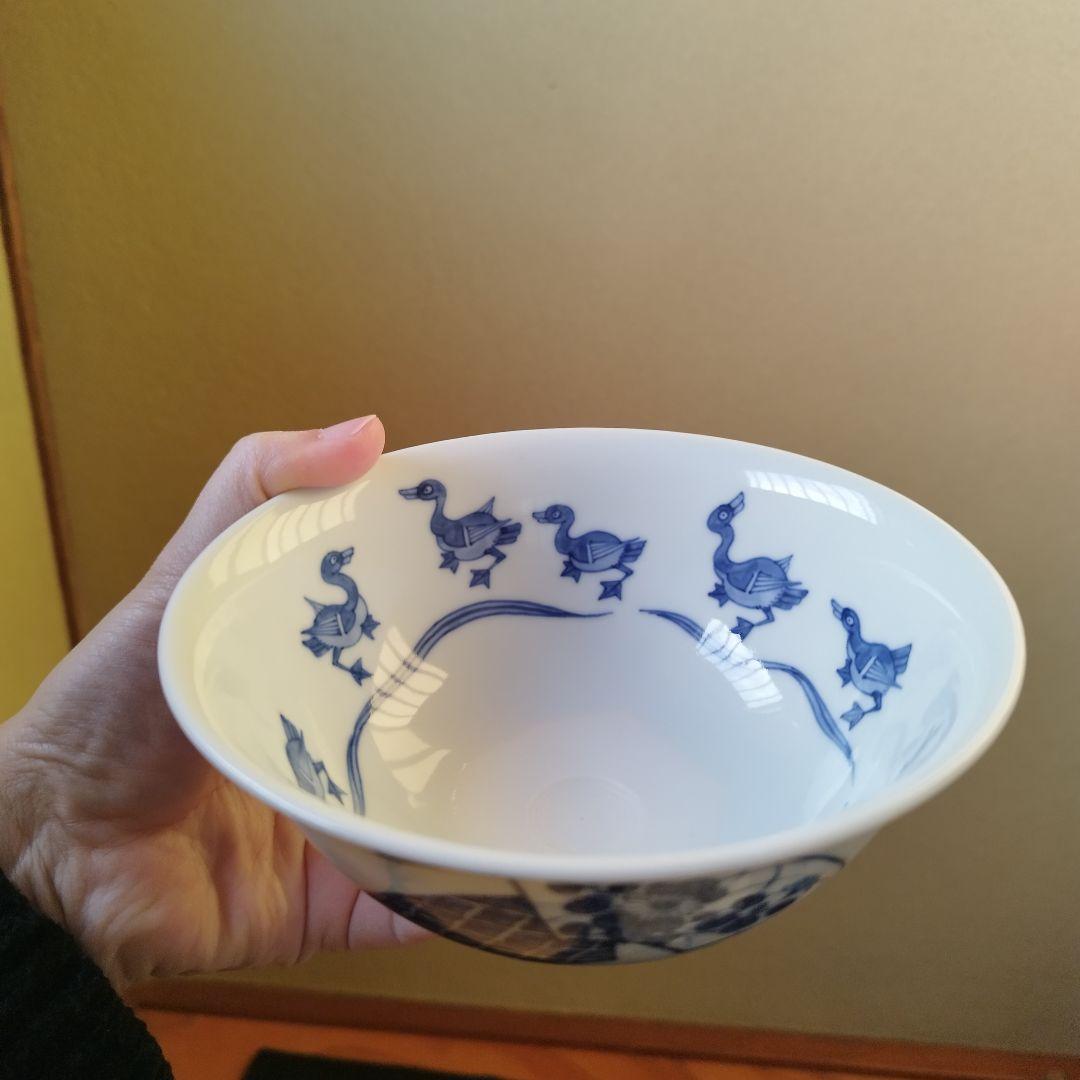 五代目 三浦竹泉 染付 水鳥絵 茶碗 共箱 茶道具 状態綺麗