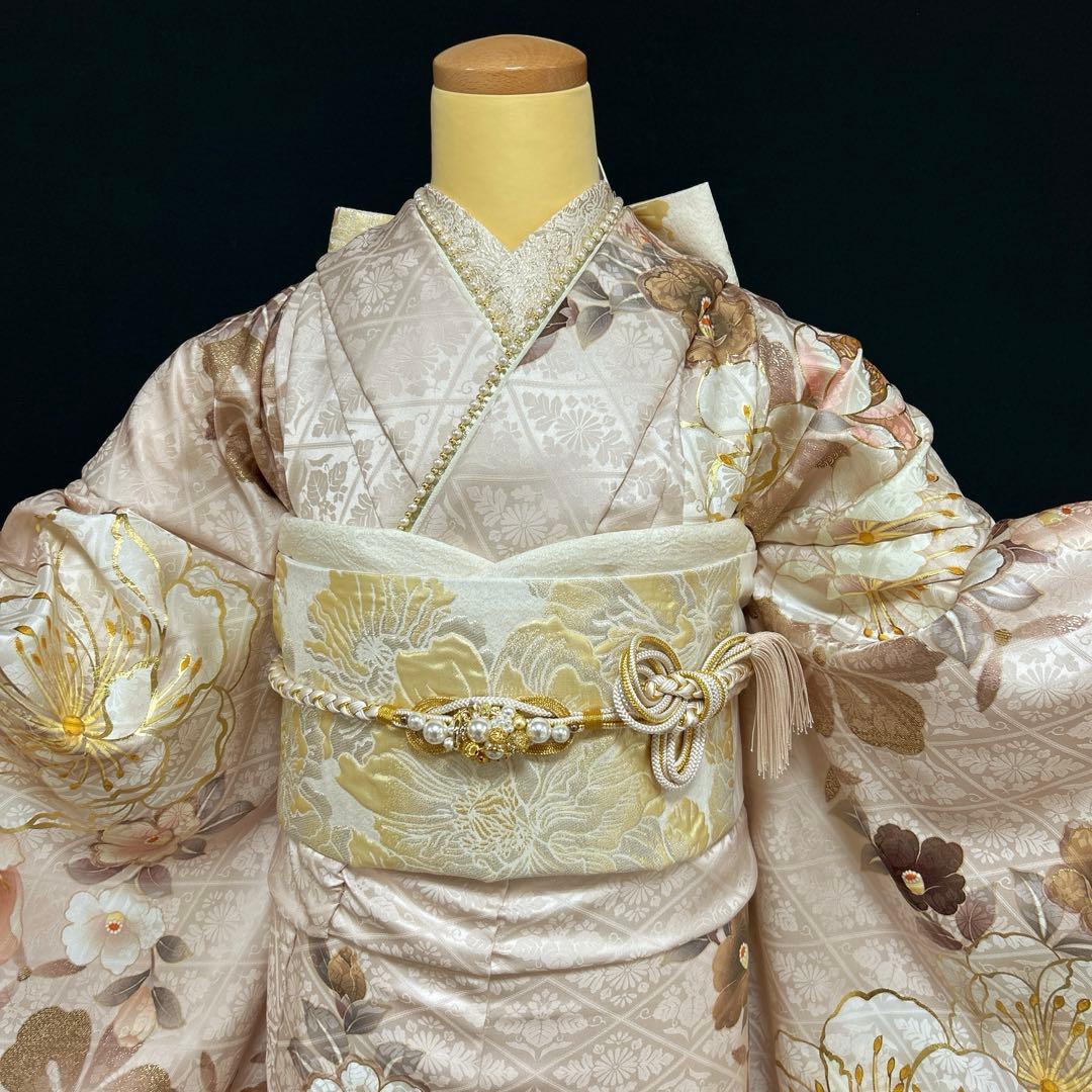 くすみピンクの上品な椿の振袖フルセット