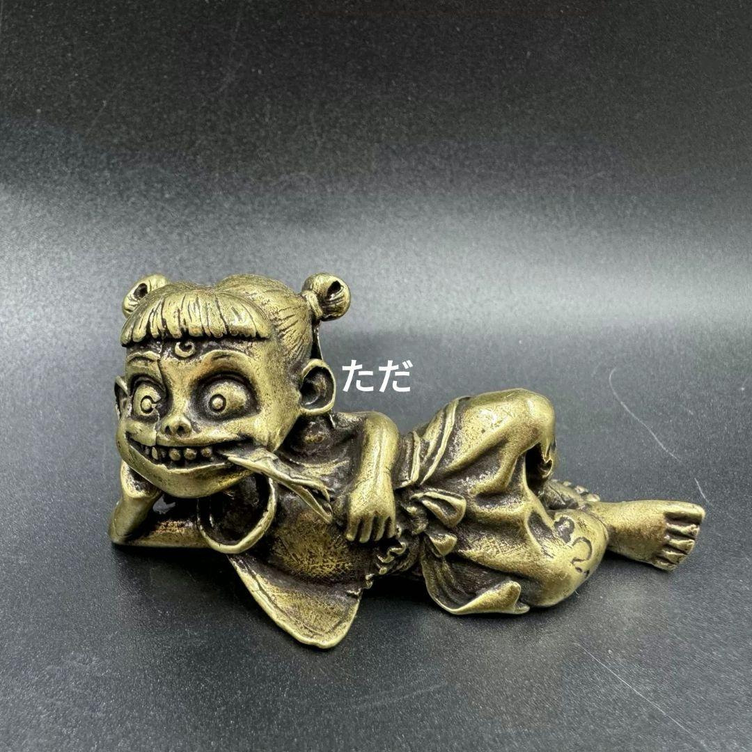 銅 細工 ナタク三太子銅像 茶道茶寵 鎮紙 筆架 装飾品 工芸品 置物