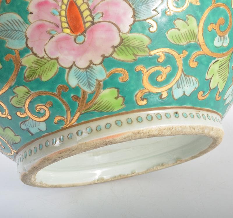 中国　新渡　粉彩　花唐草文　蓋物　菓子鉢　C　R4284