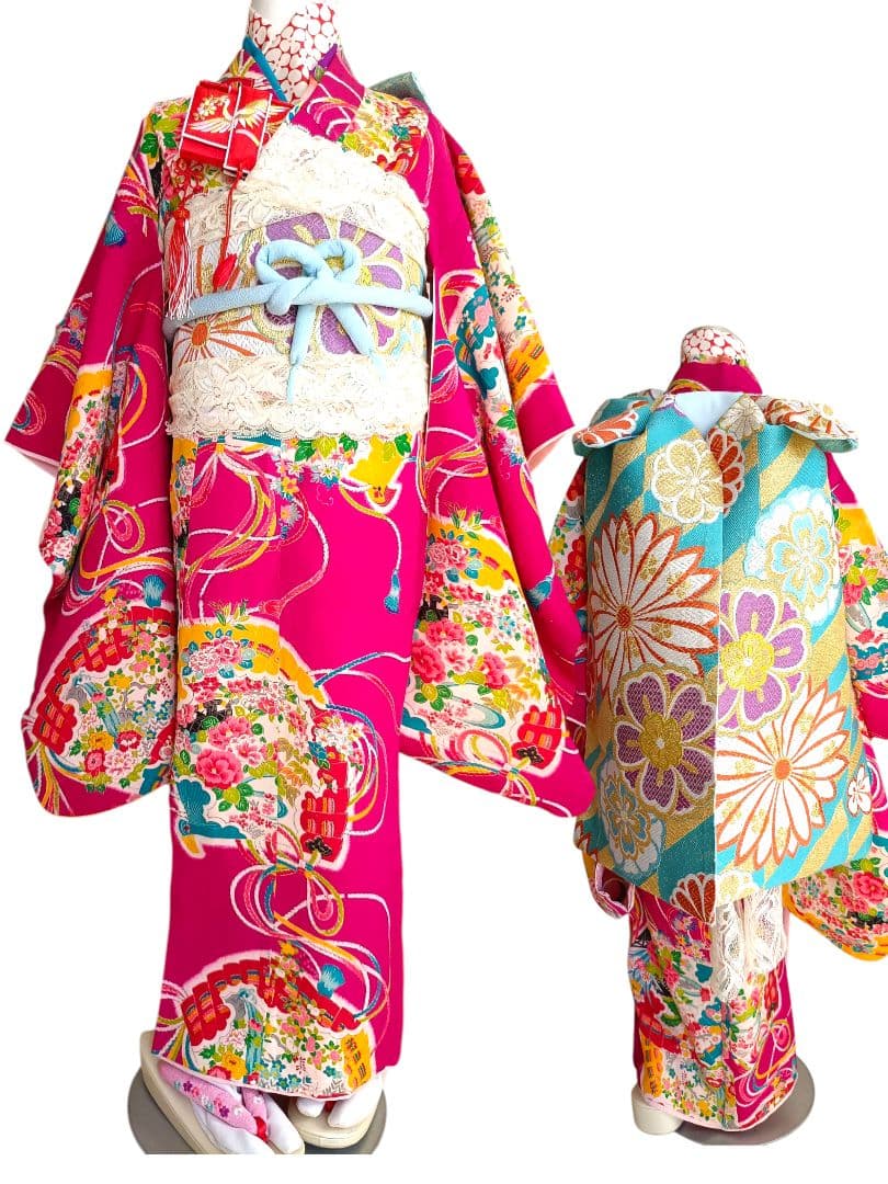 アンティークマゼンダピンクの着物にだらり帯☆七五三フルセット