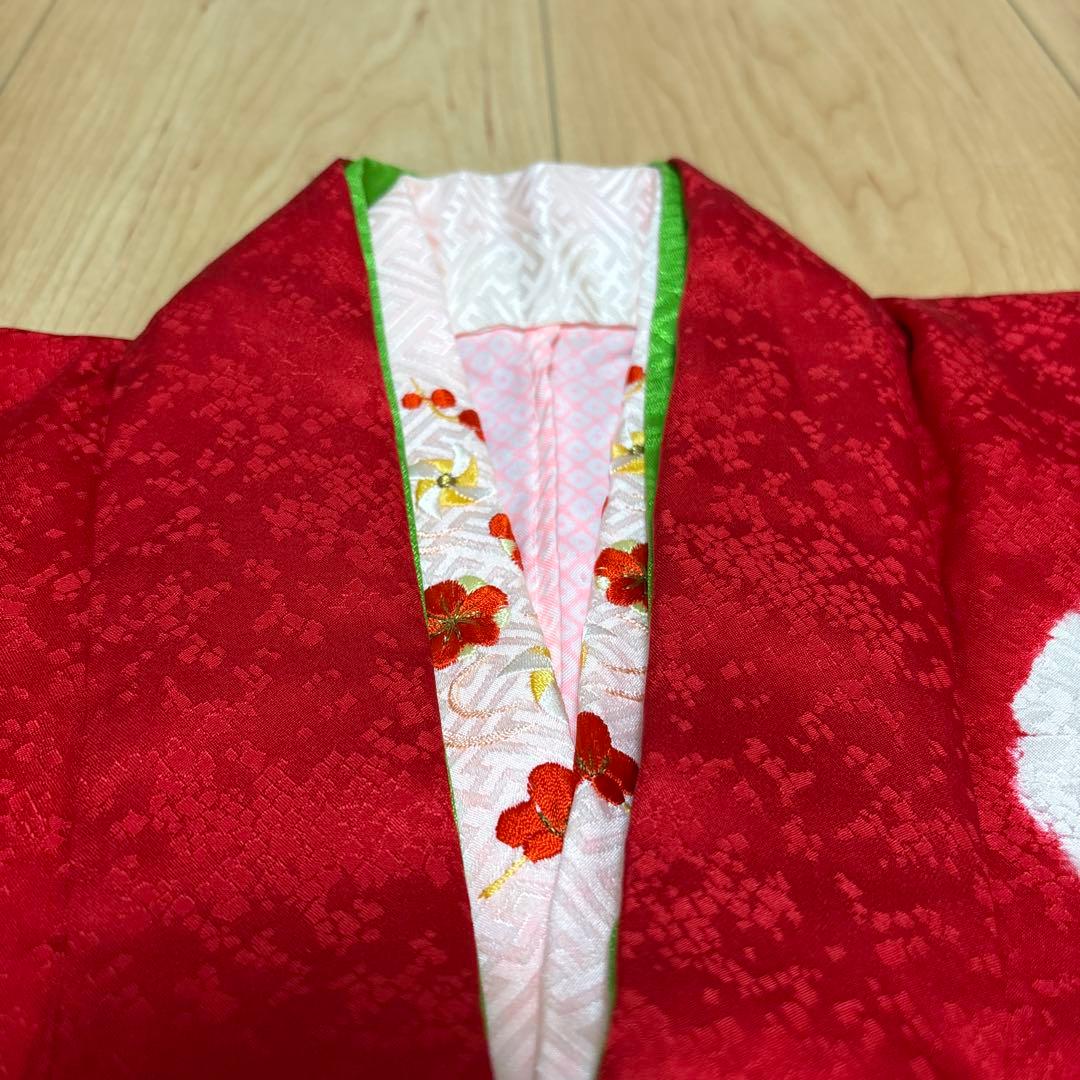 161 正絹　真紅×絞り　疋田　7歳 七五三着物フルセット　和装小物　袋帯