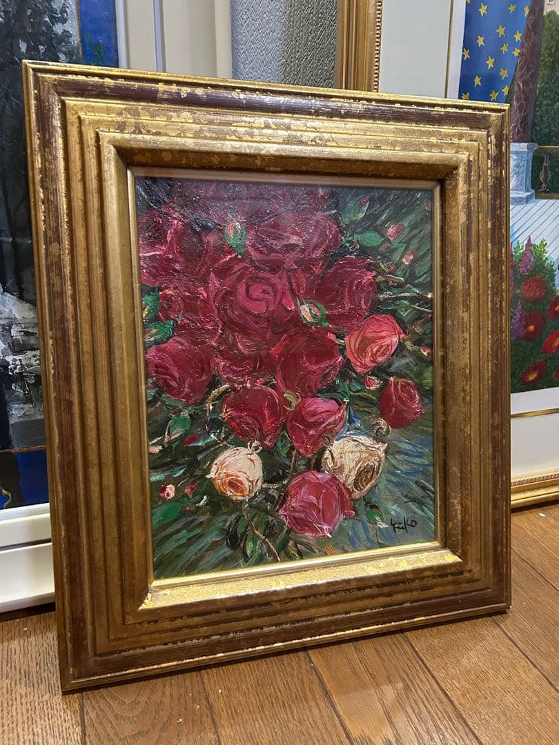 中島裕子 作品 油絵 薔薇 フラワー アンティーク調