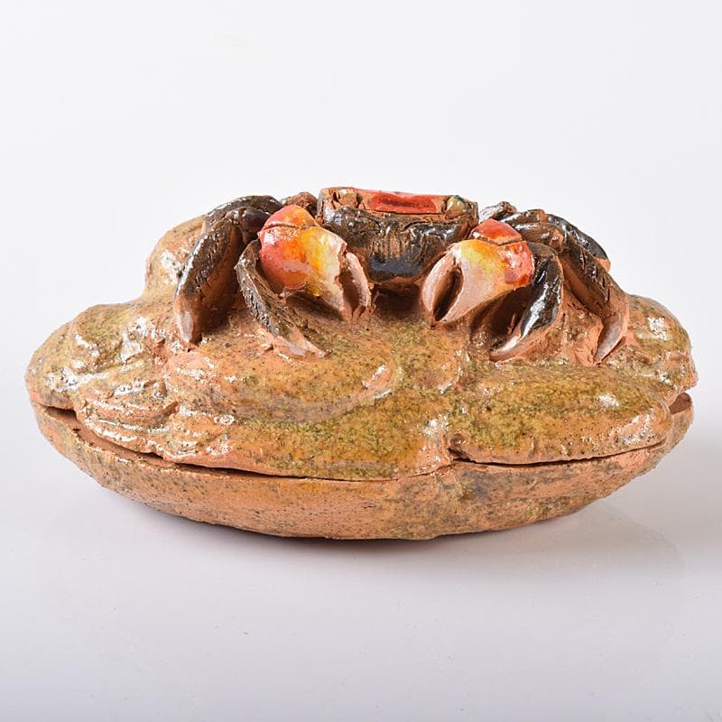 茶道具　伊予松山　水月焼　砥部焼　蟹香合　共箱　M　R8163