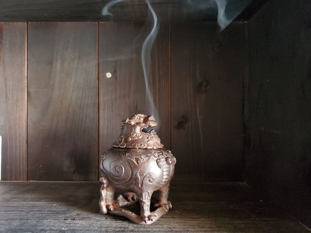 骨董 獅子香炉 金属製 乾隆年製 アンティーク