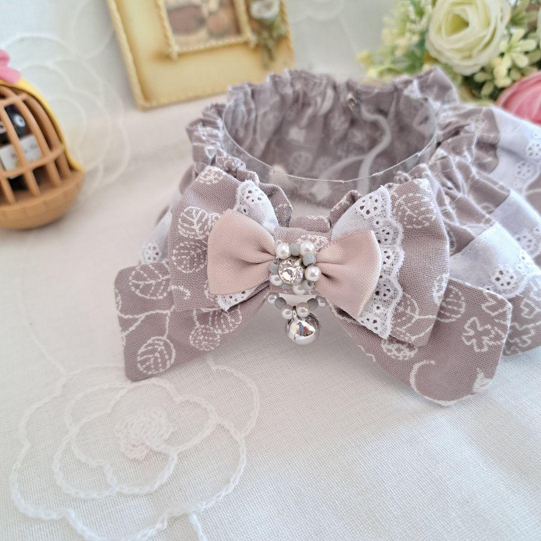 幅広シュシュ(ピンク×黒②)つまみ細工付き、わんちゃん猫ちゃん用 猫の