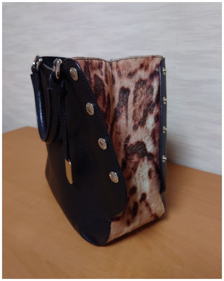 新品未使用　FURLA　フルラ　ハラコ　2way ハンド　ブラック☓レオパード