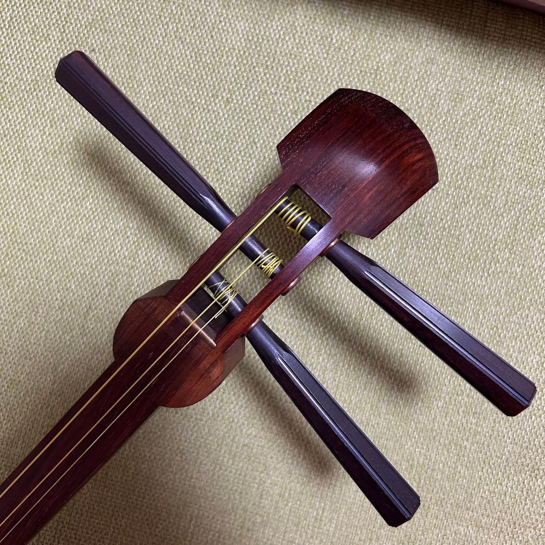 長唄三味線 細棹 本皮 皮破れなし 木製スタンド 長袋、胴袋付き