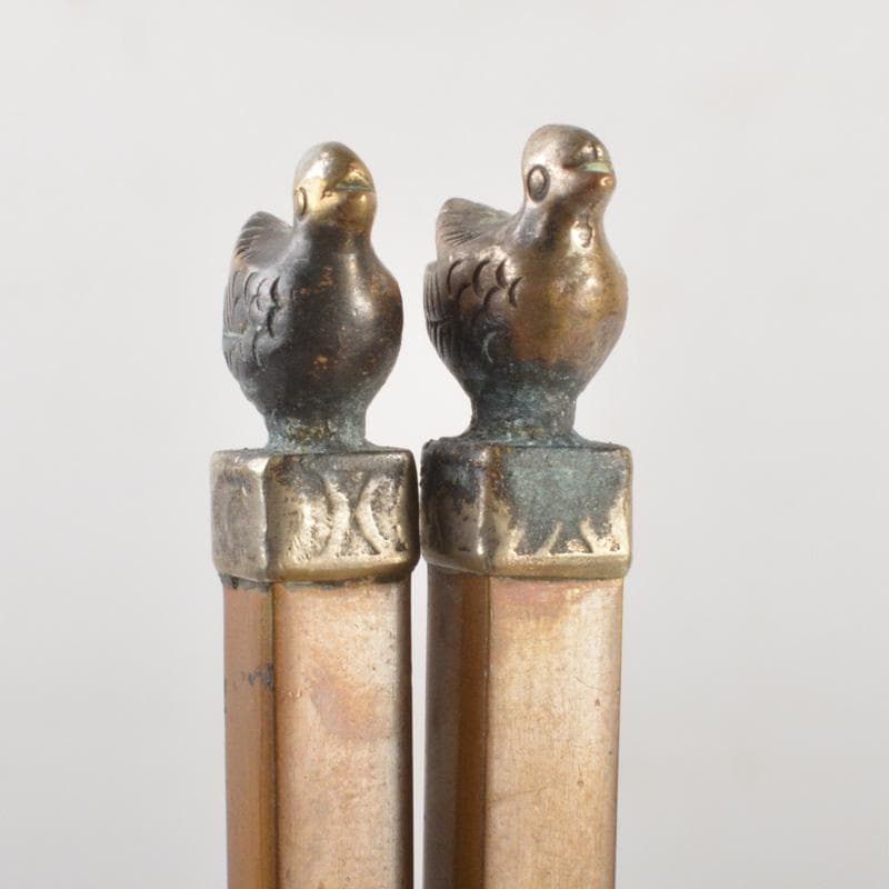 茶道具　徳全造　黄銅　鳥頭飾　火箸　共箱　C　6258