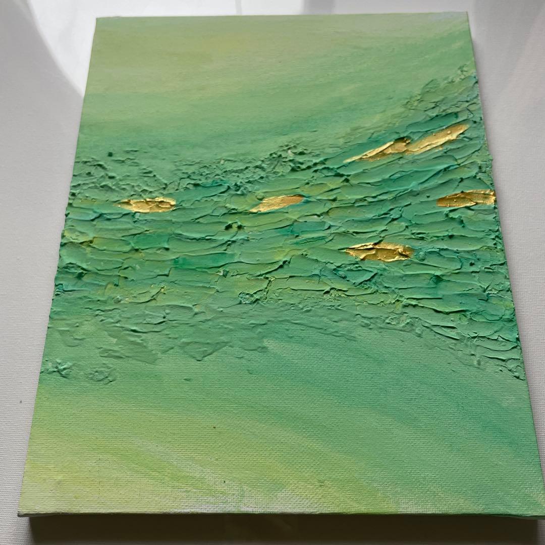金と緑の現代アート｜テクスチャーアート　アートパネル　インテリア　壁掛け　原画