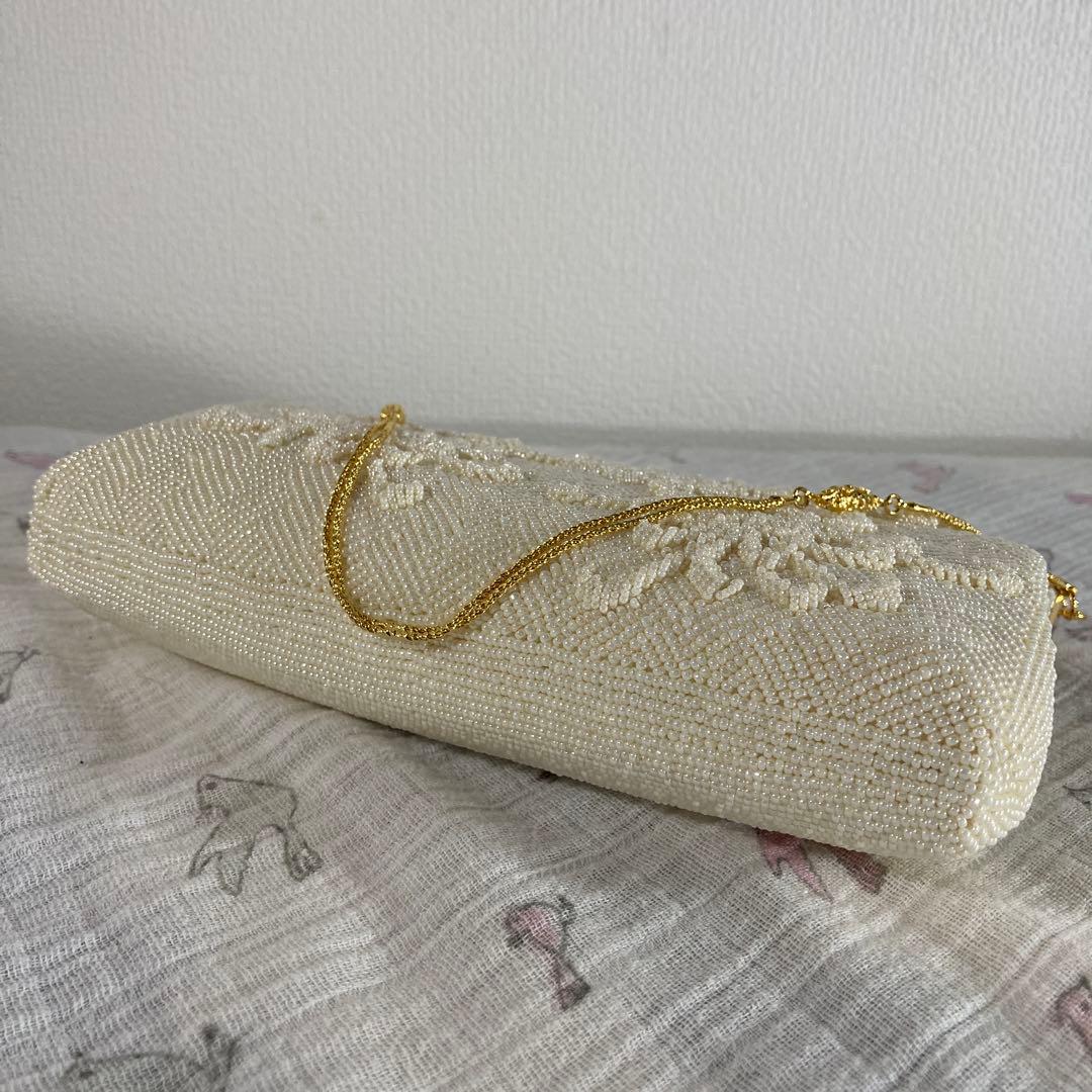 未使用品 アンティーク ビーズバッグ パーティーbag 花柄 ハンドメイド