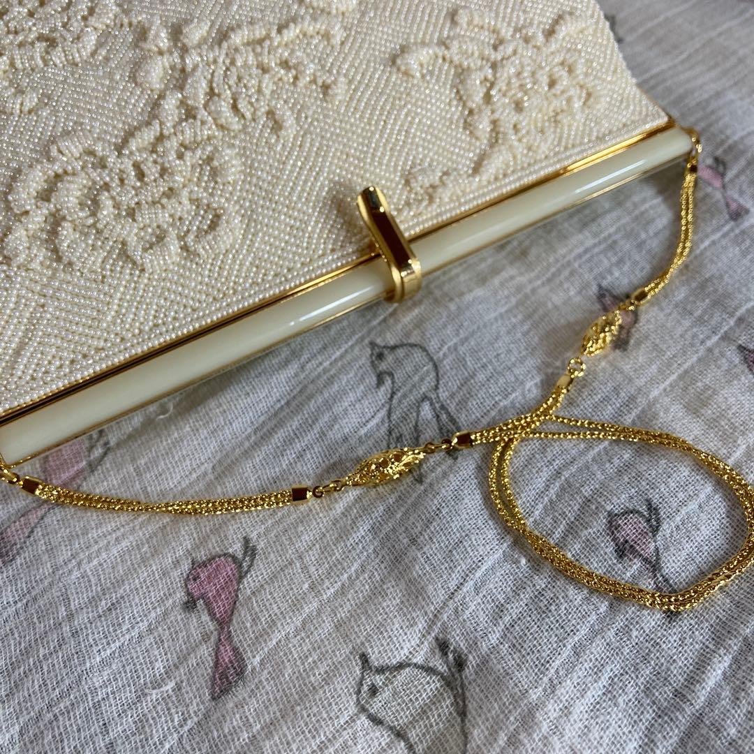 未使用品 アンティーク ビーズバッグ パーティーbag 花柄 ハンドメイド