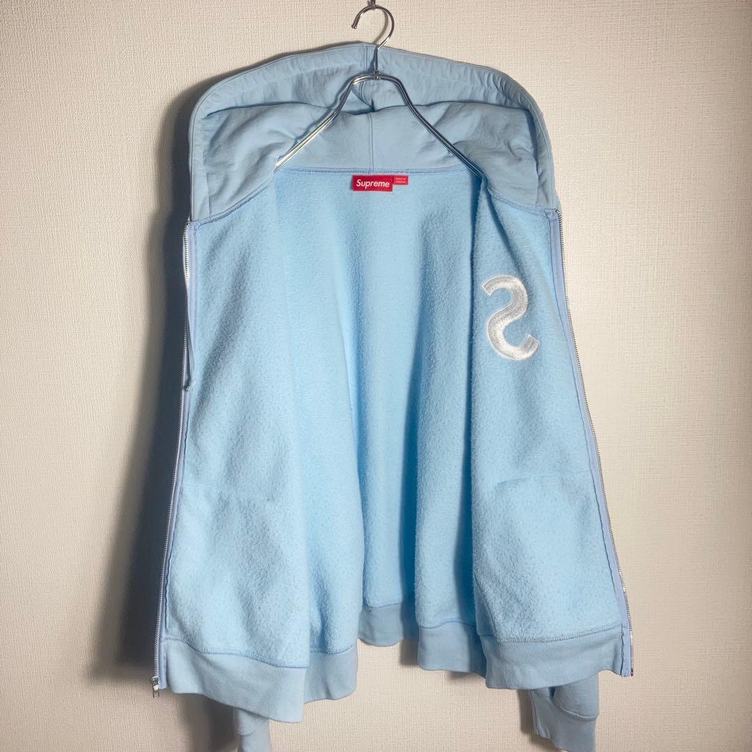 【美品】SUPREME フルジップパーカー Sロゴ 水色 L.