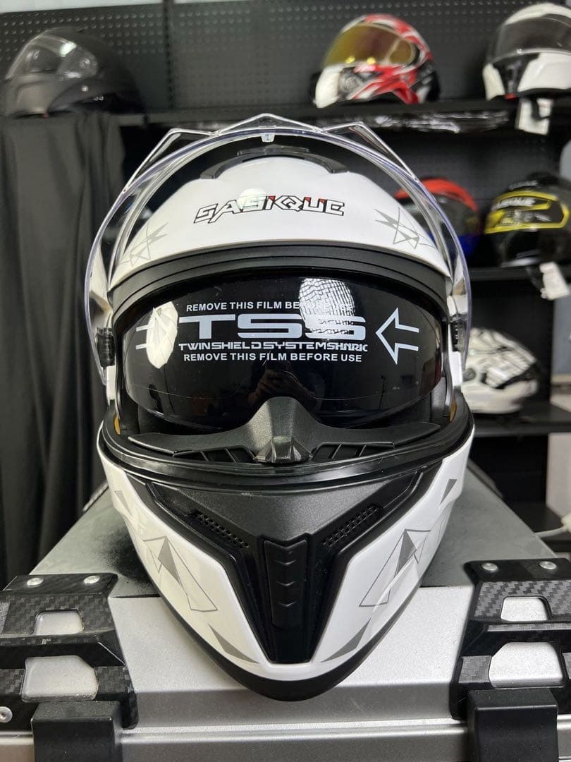 白黒柄 フリップアップ式 システムフルフェイスヘルメットダブルシールド内蔵