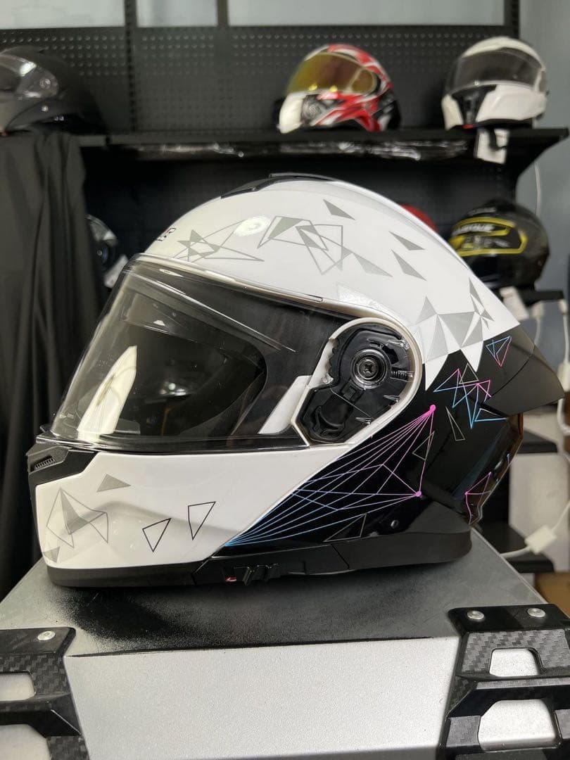 白黒柄 フリップアップ式 システムフルフェイスヘルメットダブルシールド内蔵