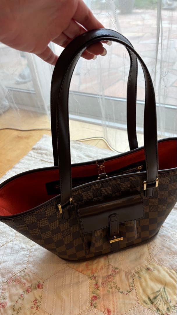 ねこパンチ様　ダミエパターン ブラウンレザートートバッグ　マノスク　pm