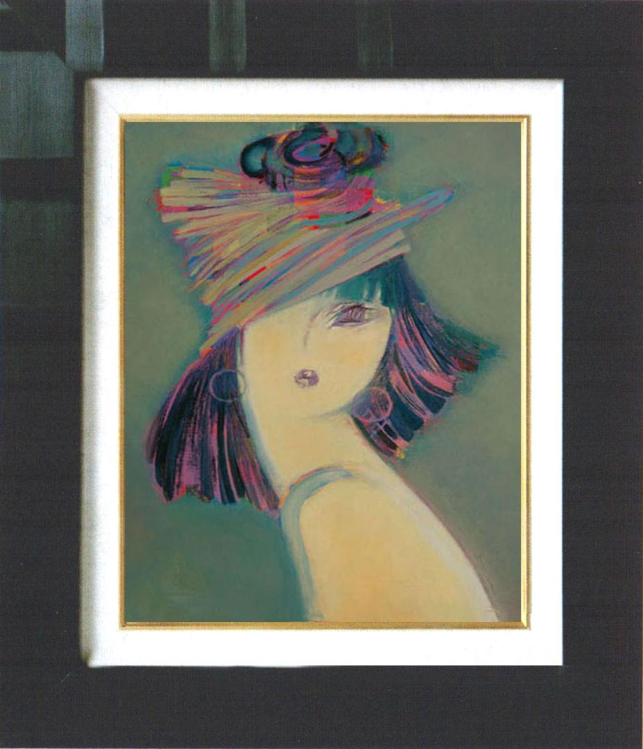 油絵 絵 絵画インテリア 額付(青緑＋金色の枠) F4-051613 人物 女性