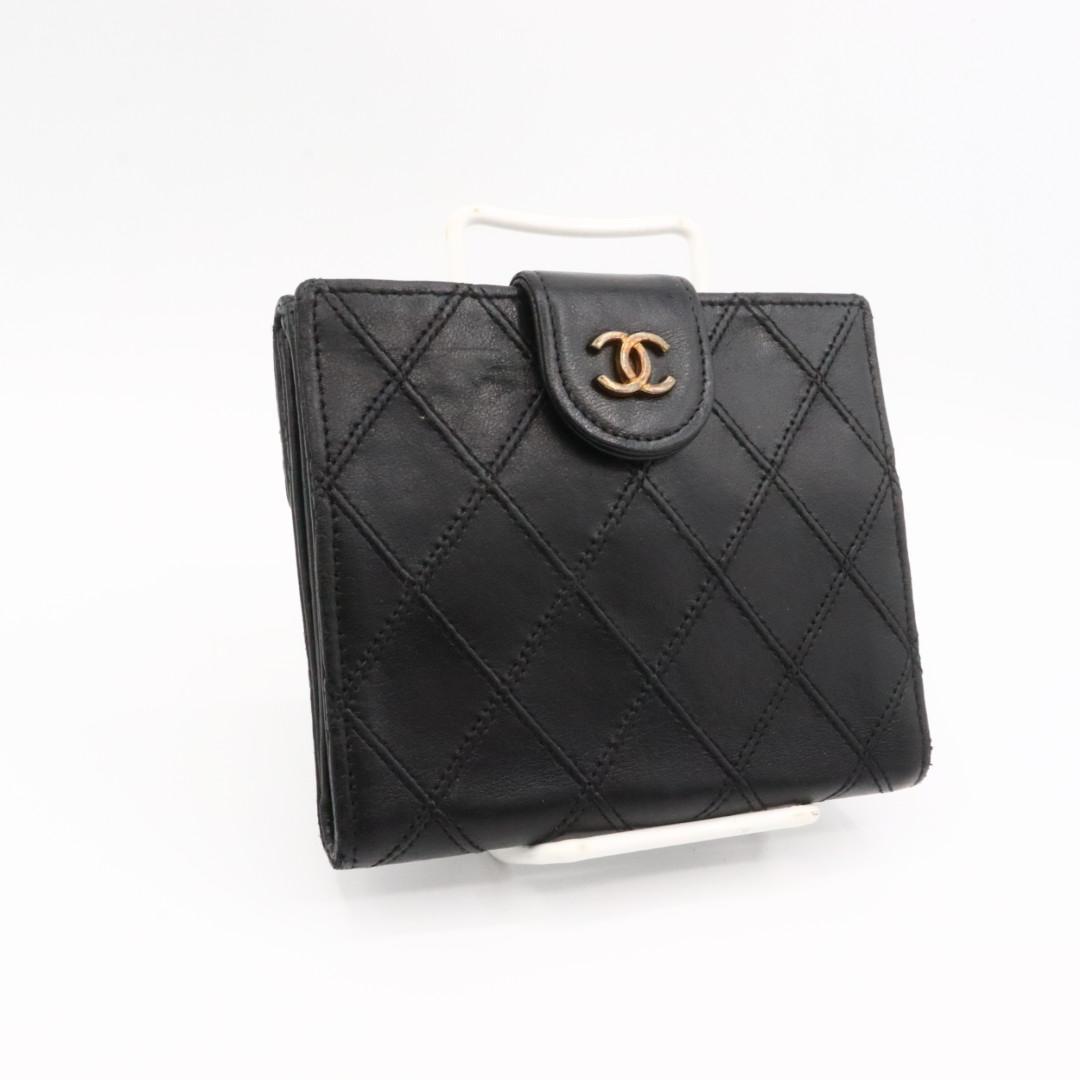 美品 シャネル ビコローレ ラムスキン Wホック財布 ブラック
