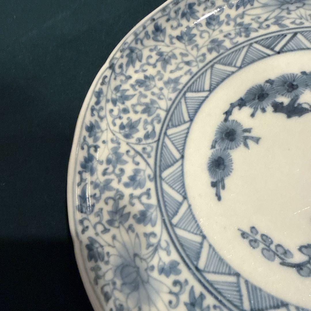 古伊万里 染付 花唐草 中皿 無傷完品 元禄期