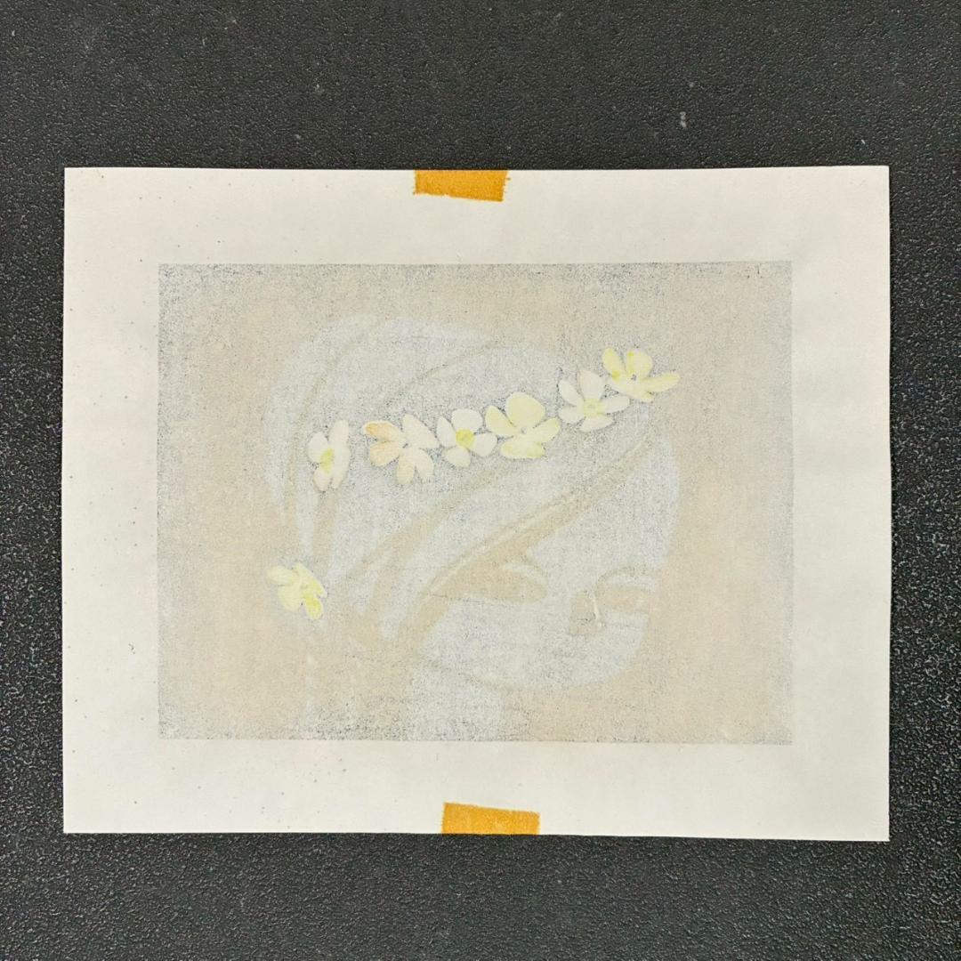 池田修三「花飾り」木版画 刷込サイン入 子どもをテーマにした作品