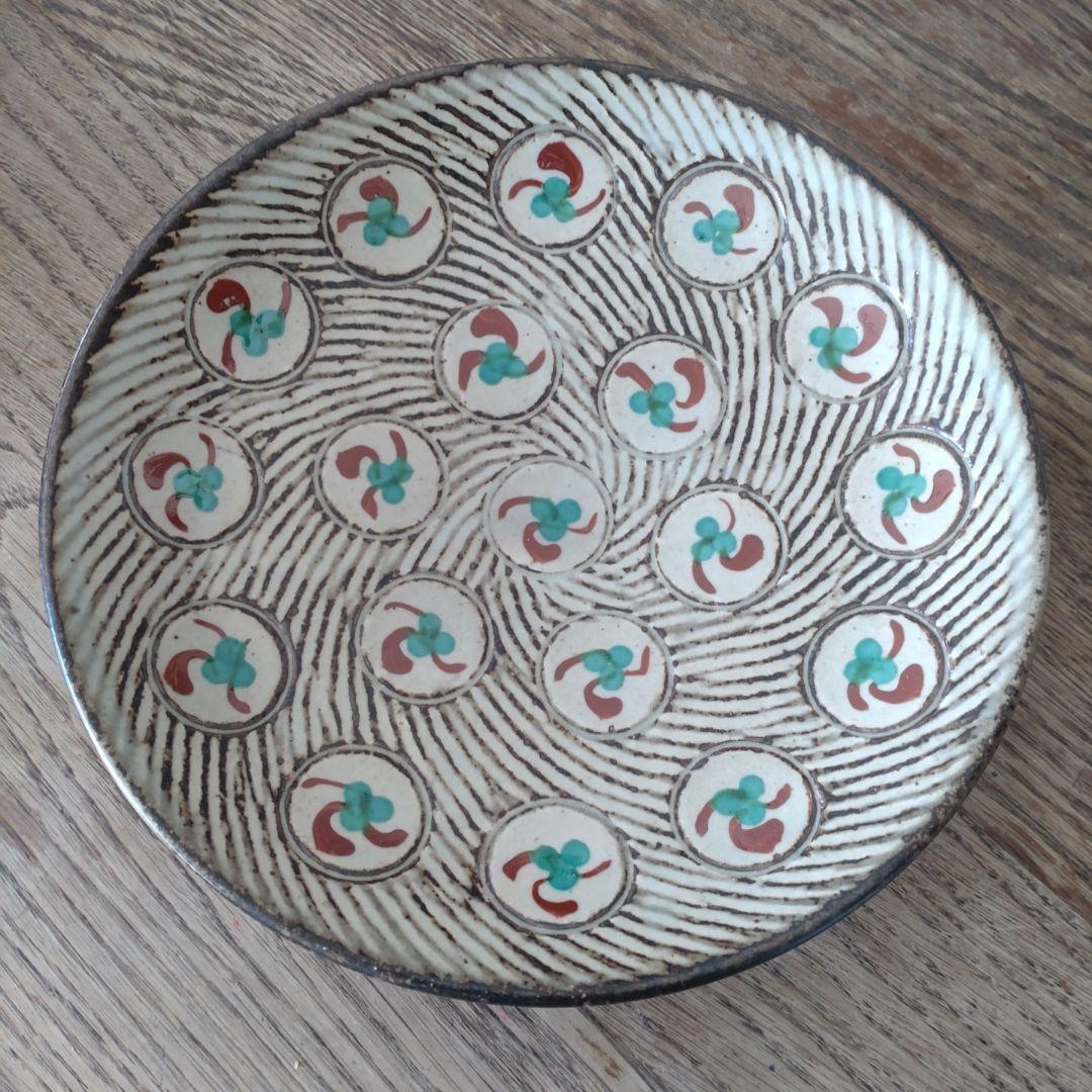 人間国宝　島岡達三　『象嵌赤繪草花文繪変組皿』　６枚組　共箱