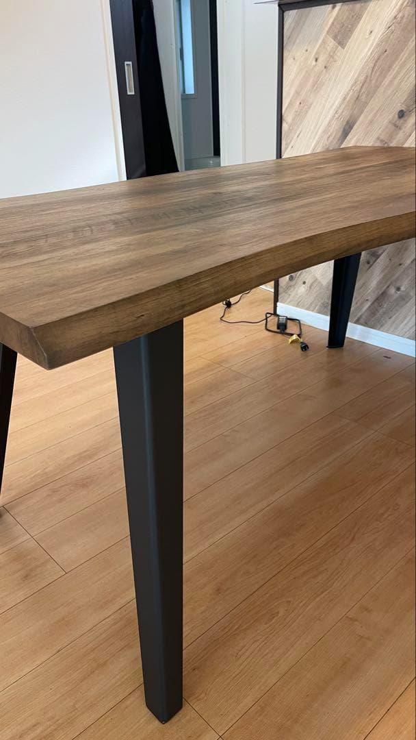 天然木風 × ブラックスチール脚 ダイニングテーブル ヴィンテージ 160cm
