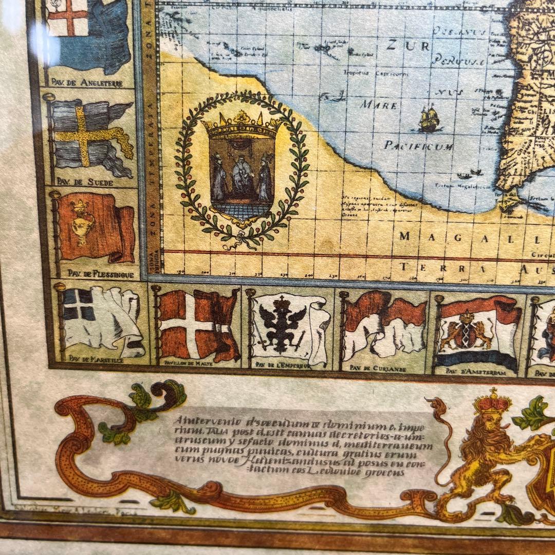 イタリア製 古地図 オールドマップ ガラス 額絵 アンティーク